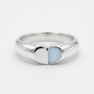 Silver Split Heart Ring - Light Blue Enamel Dome Band - Image 2