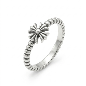 Silver Floral Cross Ring - Beaded Band Gothic Flower Ring - Image 2