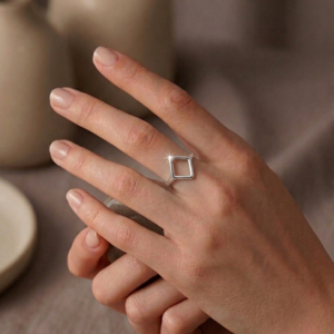 Silver Geometric Rhombus Ring - Open Frame Ring