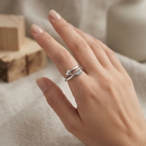 Silver Arrow Bypass Ring - Sculpted Arrowhead Wrap Band