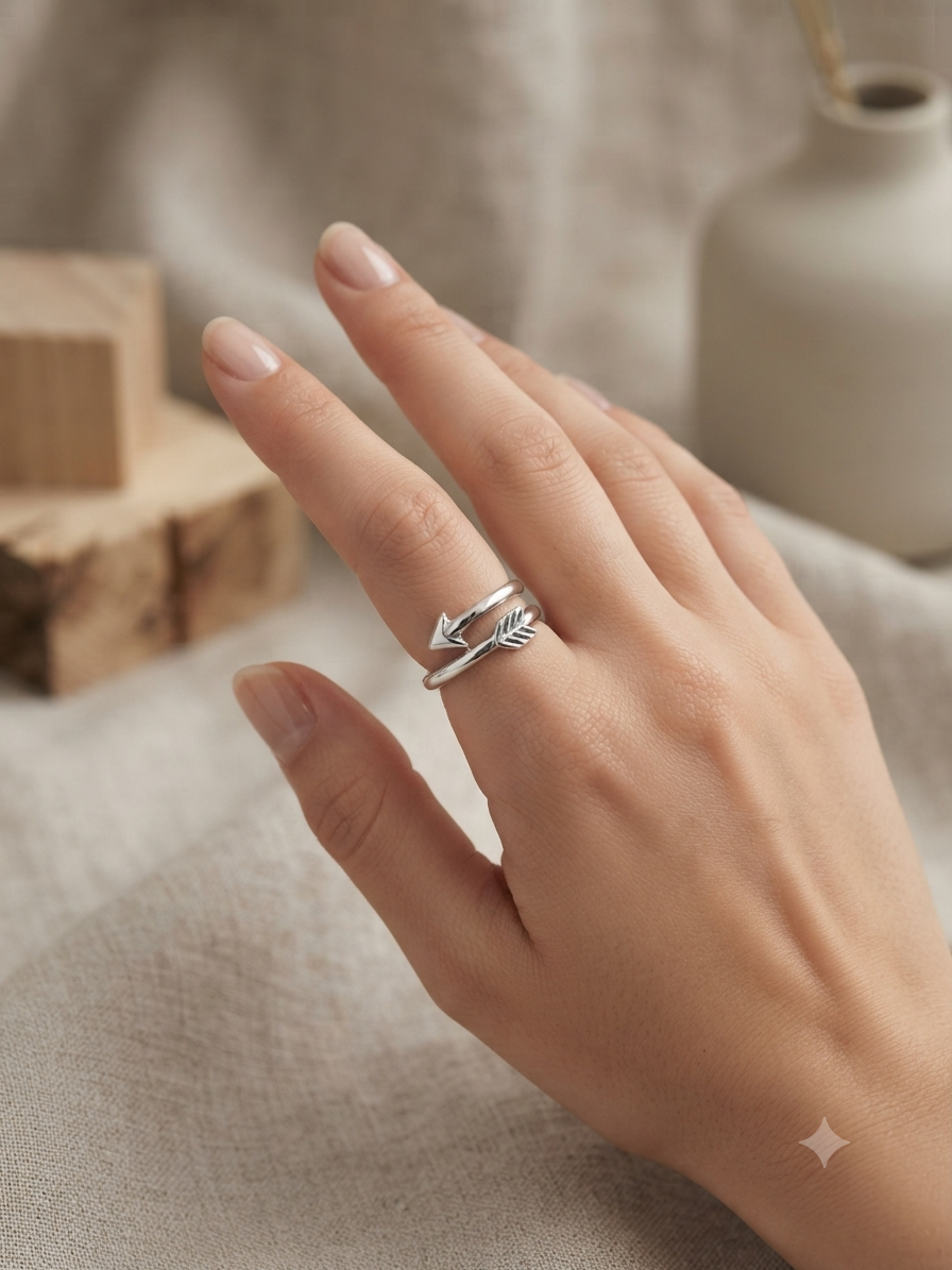 Silver Arrow Bypass Ring - Sculpted Arrowhead Wrap Band