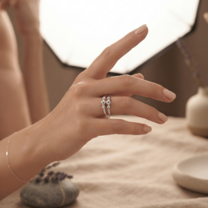 Silver Double Band Bead Ring - Minimalist Beaded Sphere Ring