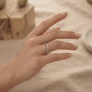 Silver Open Hexagon Ring - Interlocking Celtic Geometric Band