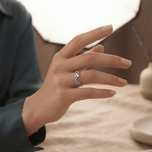 Silver Zigzag Beaded Band - Tribal Geometric Eternity Ring