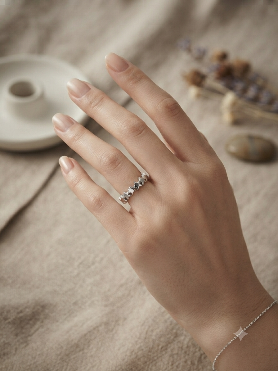 Silver Star Eternity Band - Interlocking Stars Stacking Ring