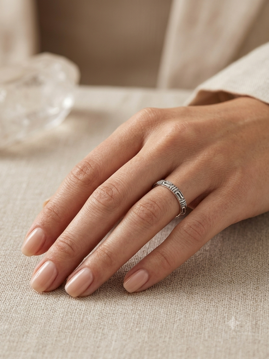 Silver Rope & Scroll Band - Textured Antiqued Eternity Ring