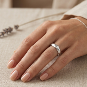 Silver Faceted Geometric Band - Adjustable Modern Prism Ring