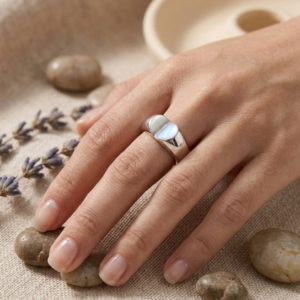Silver Split Heart Ring - Light Blue Enamel Dome Band