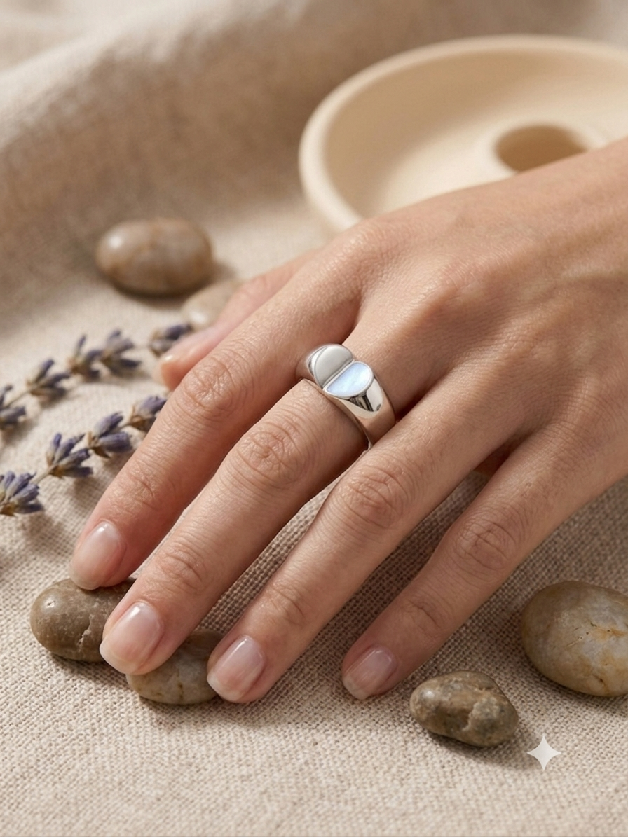 Silver Split Heart Ring - Light Blue Enamel Dome Band