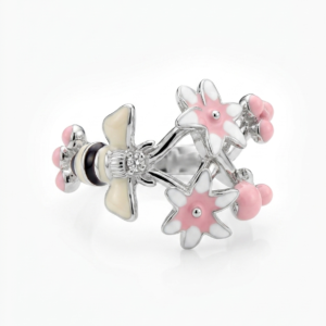 Alternative view of Silver Enamel Honeybee & Flower Ring - Garden Nature Ring