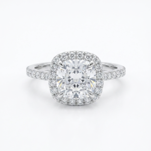 Alternative view of Silver Cushion Cut Halo Ring - Classic Pave Engagement Band