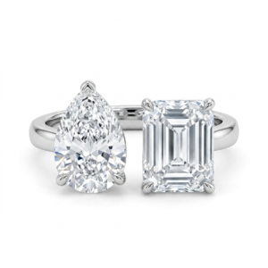 Alternative view of Silver Toi et Moi Ring - Pear & Emerald Cut Open Ring