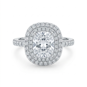 Alternative view of Silver Cushion Cut Double Halo Ring - CZ Engagement Band