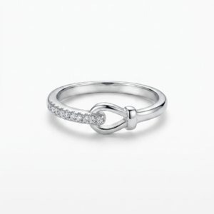 Alternative view of Silver Pavé Knot Ring - Interlocking Buckle Promise Band