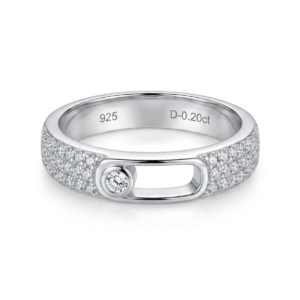 Alternative view of Silver Moving Diamond CZ Ring - Pavé Move Track Band