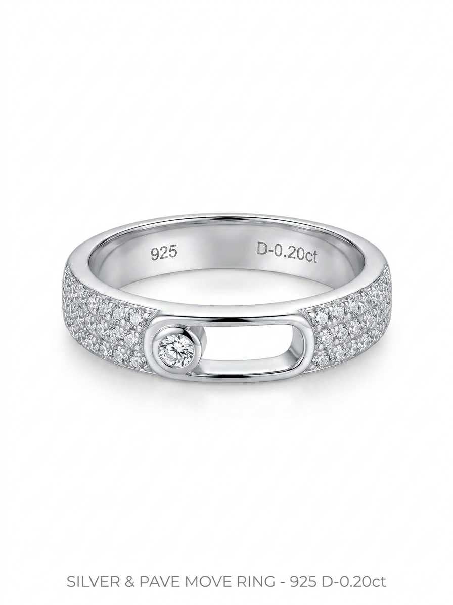 Silver Moving Diamond CZ Ring - Pavé Move Track Band - Image 2