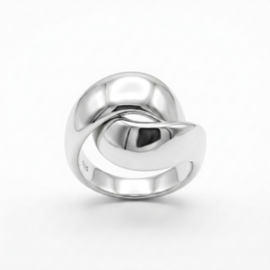 Silver Interlocking Sculptural Ring - Chunky Dome Wave Band - Image 2