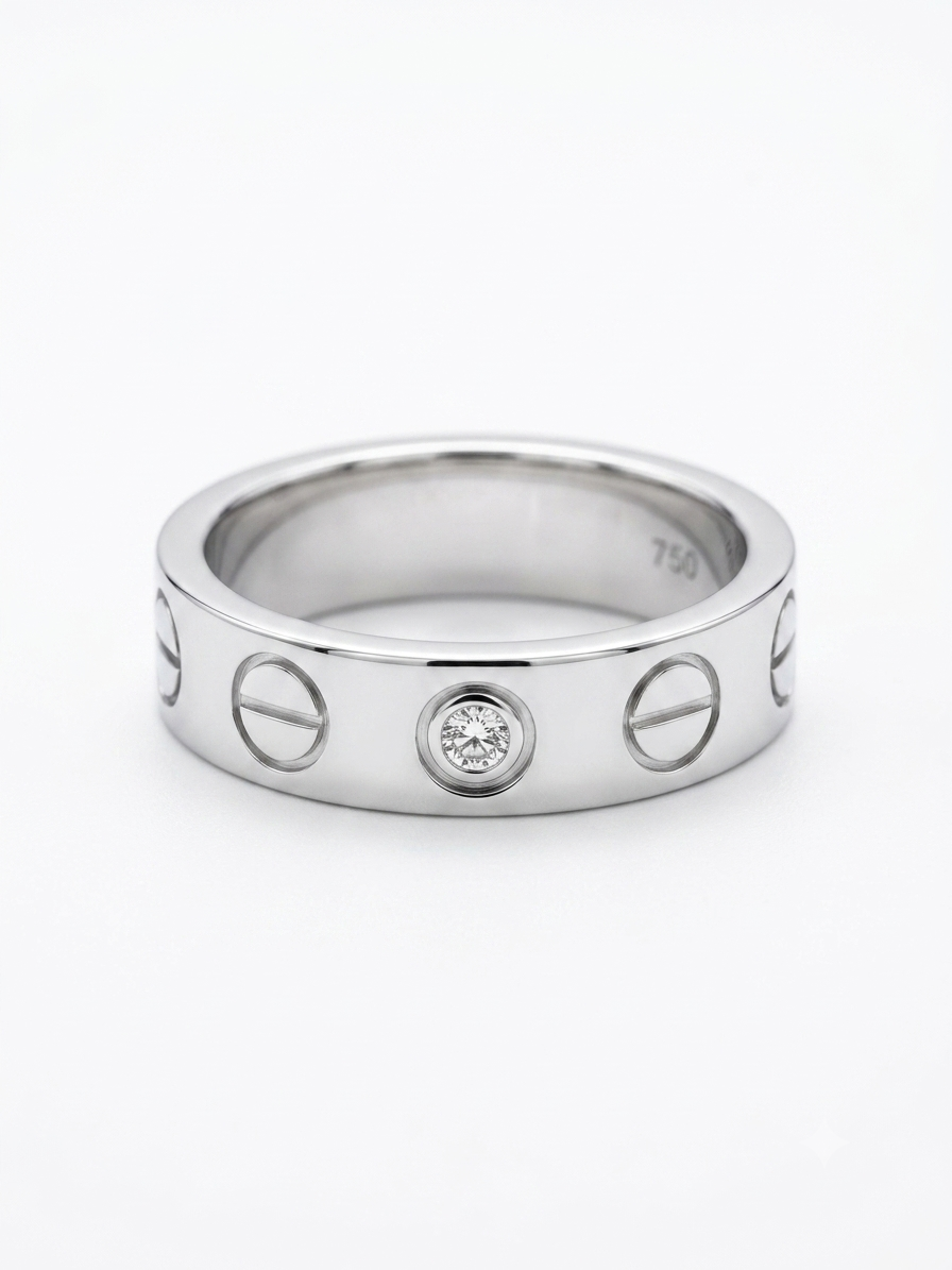 Silver Screw Motif CZ Ring - Bezel Set CZ Stacking Band - Image 2