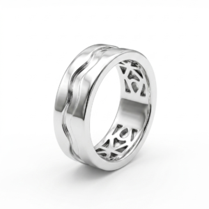 Alternative view of Silver Wavy Double Line Ring - Wide Grooved Band