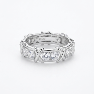 Alternative view of Silver Cross Stitch CZ Eternity Ring - X-Motif Eternity Band