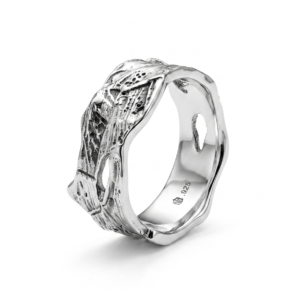 Alternative view of Silver Raw Melted Texture Ring - Organic Wavy Openwork Band