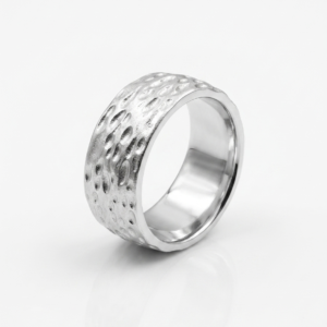 Alternative view of Silver Hammered Texture Cigar Band - Wide Matte Finish Ring