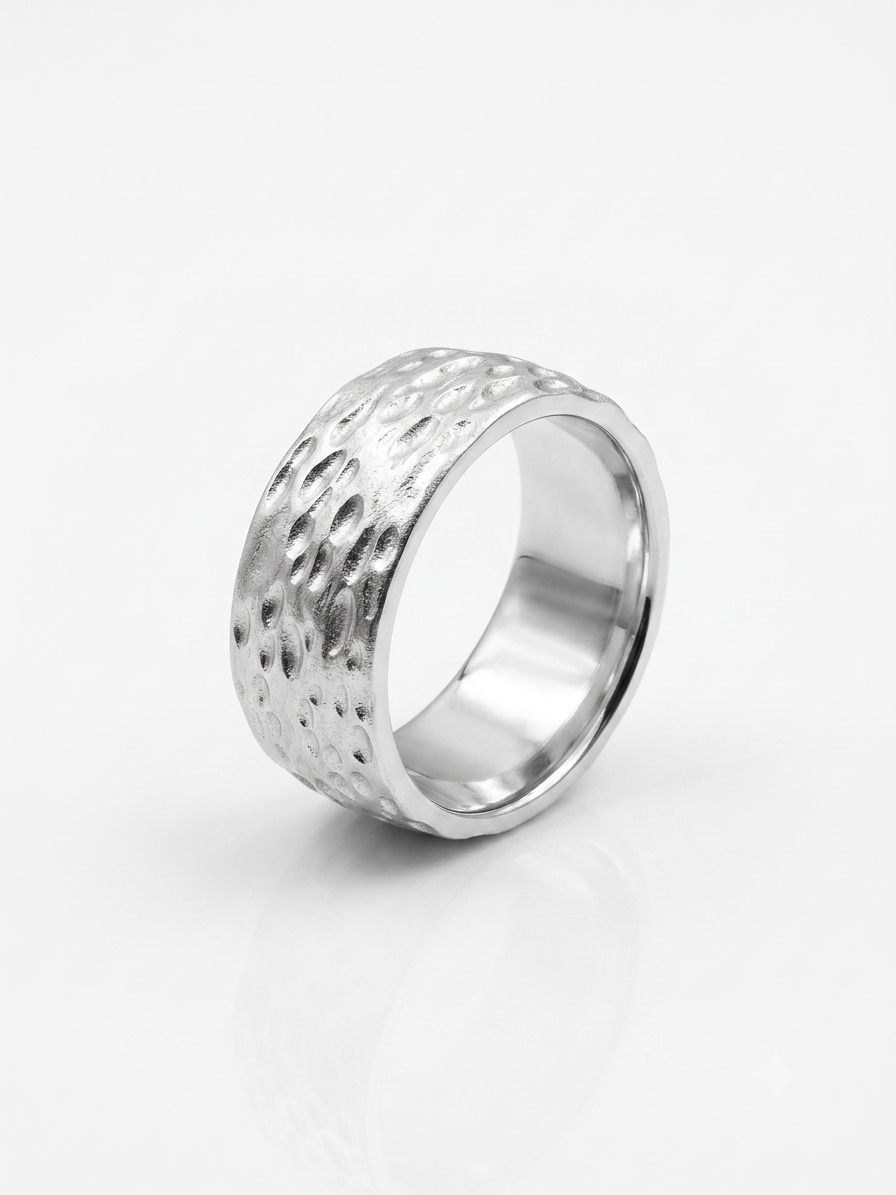 Silver Hammered Texture Cigar Band - Wide Matte Finish Ring - Image 2