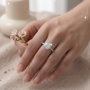 Silver Cushion Cut Halo Ring - Classic Pave Engagement Band