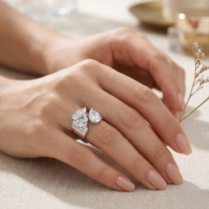Silver Pear Cut Cluster Open Ring - Wide Band Statement Ring
