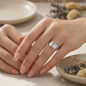 Silver Toi et Moi Ring - Pear & Emerald Cut Open Ring