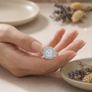 Silver Cushion Cut Double Halo Ring - CZ Engagement Band