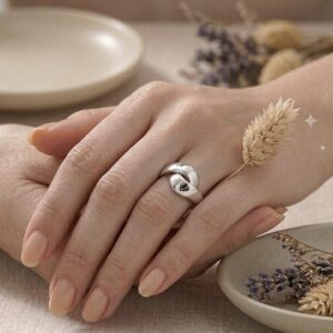 Silver Interlocking Sculptural Ring - Chunky Dome Wave Band