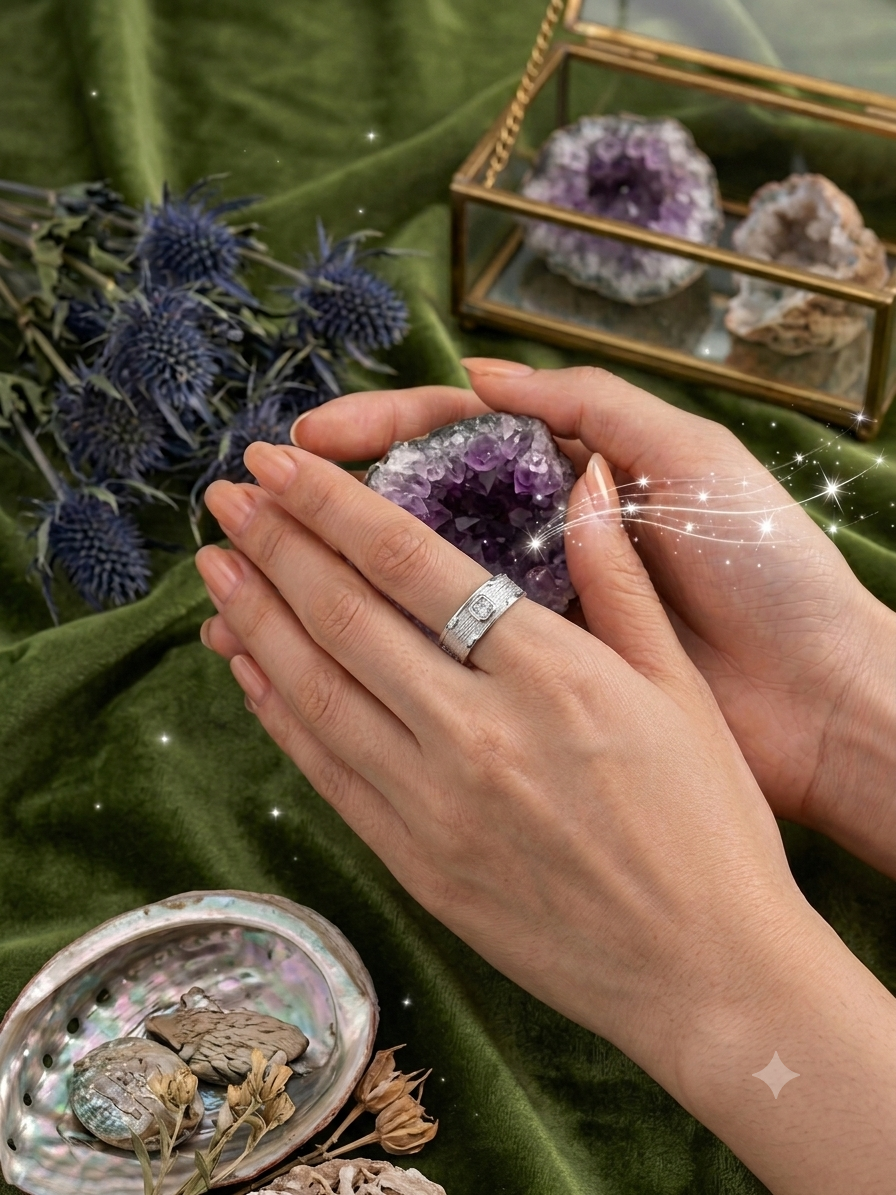 Silver Textured Bark Ring - Bezel Set Square CZ Band
