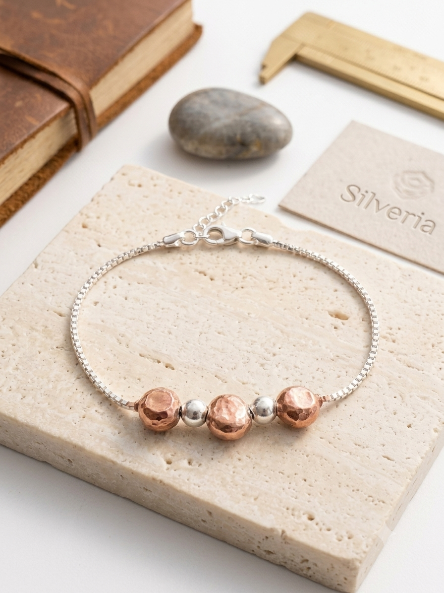 Silver Rakhi Bracelet with Hammered Beads | Silveria