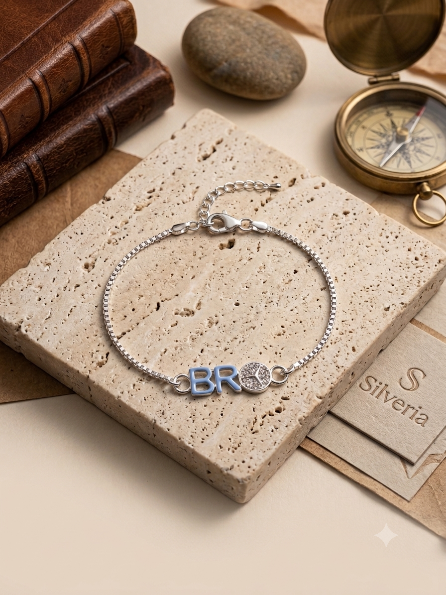 Silver 'BRO' Rakhi Bracelet Online | Silveria