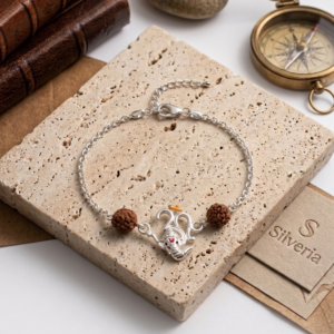 Silver Om Ganesha Rudraksha Rakhi | Silveria