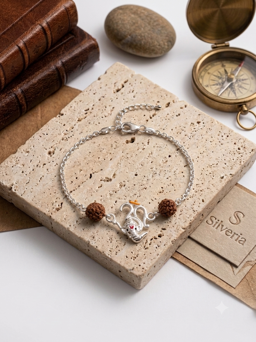 Silver Om Ganesha Rudraksha Rakhi | Silveria