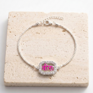 Silver 'Veera' Pink Enamel Rakhi | Silveria