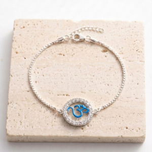 Silver Blue Enamel Om Rakhi Bracelet | Silveria