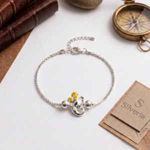 Silver Yellow Enamel Ganesha Rakhi | Silveria