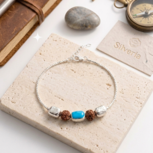 Silver Turquoise & Rudraksha Rakhi | Silveria