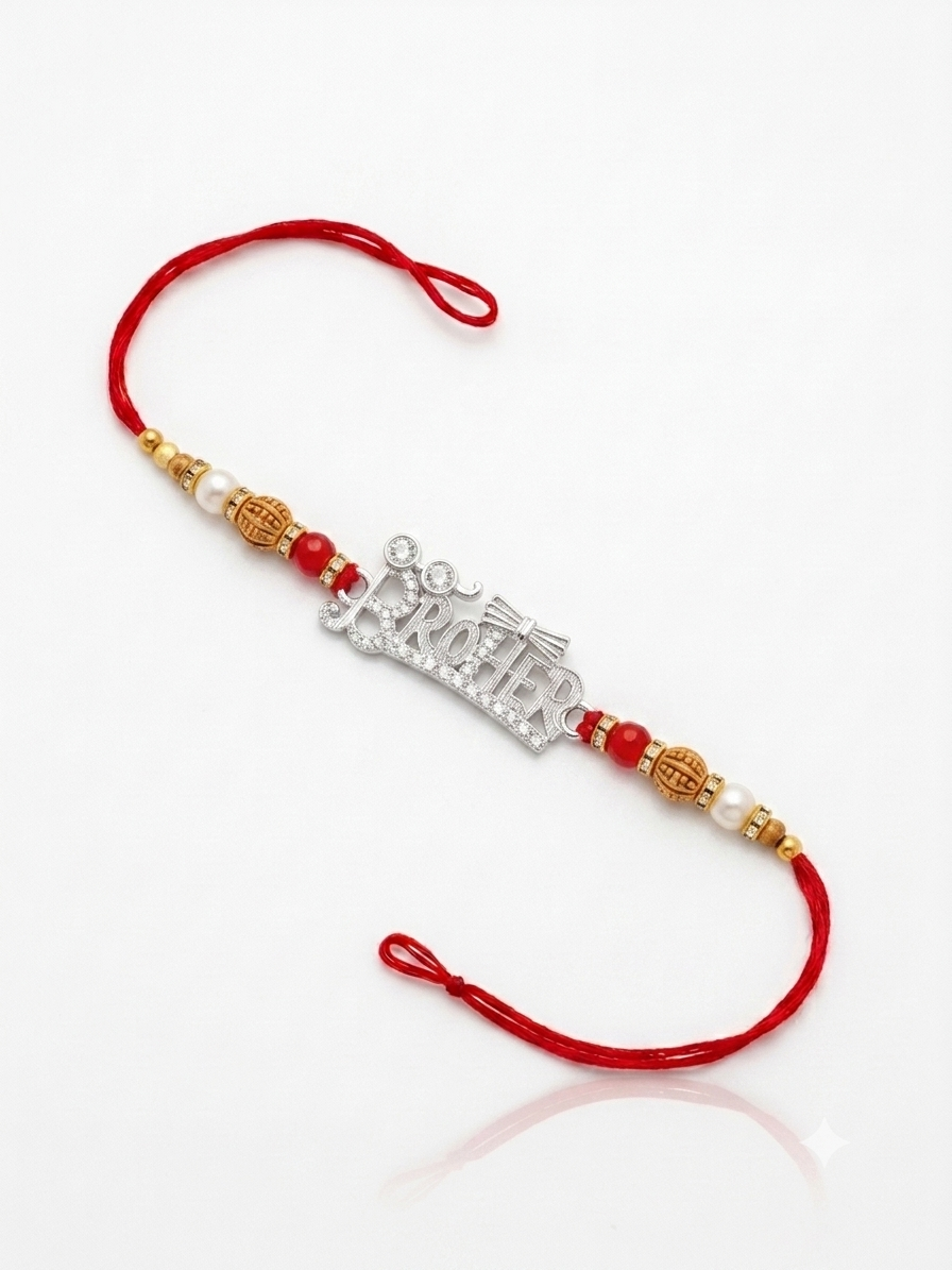 Silver 'BROTHER' Red Thread Rakhi | Silveria