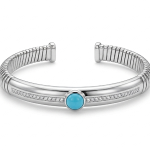 Silver Azure Riviera Turquoise Ribbed Cuff Kada