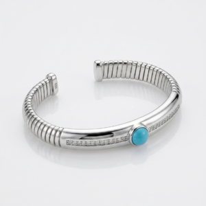 Alternative view of Silver Azure Riviera Turquoise Ribbed Cuff Kada