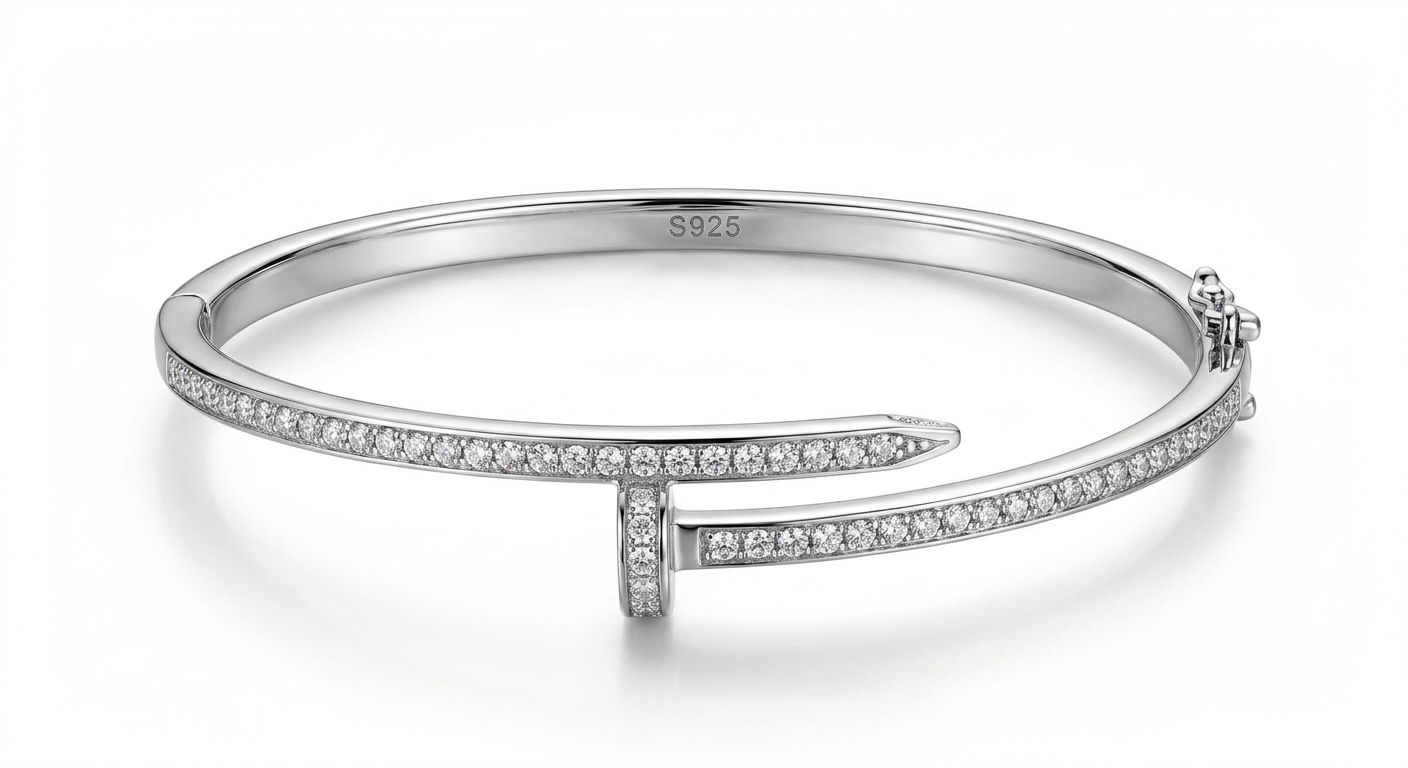 Silver Signature Just-Nail Pave Kada