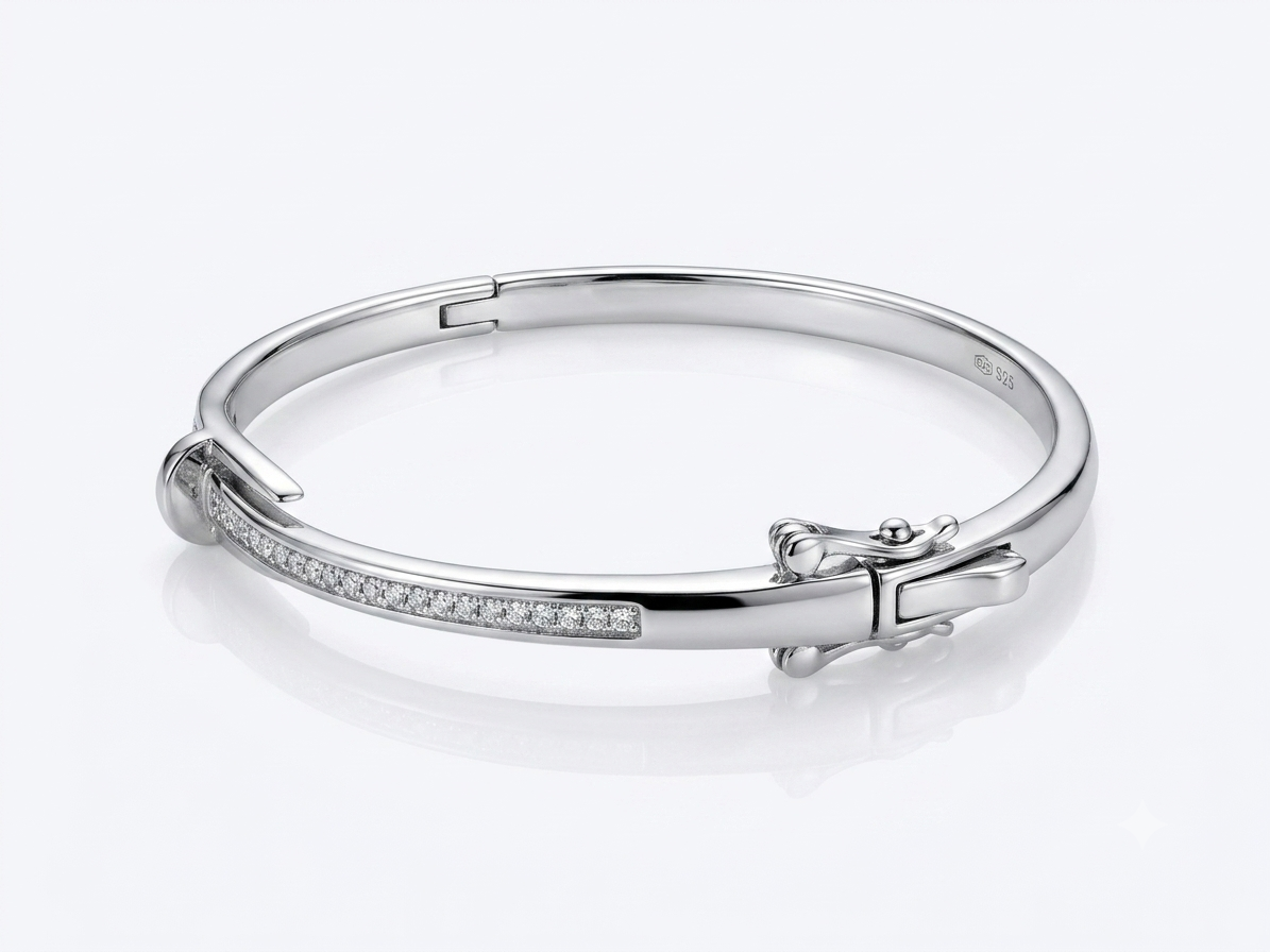 Silver Signature Just-Nail Pave Kada - Image 2