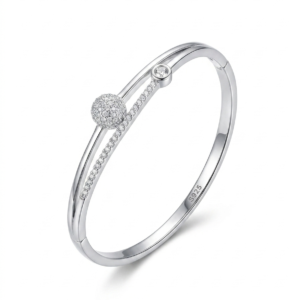 Silver Cosmic Orbit Asymmetric Parallel Sphere Pavé Kada