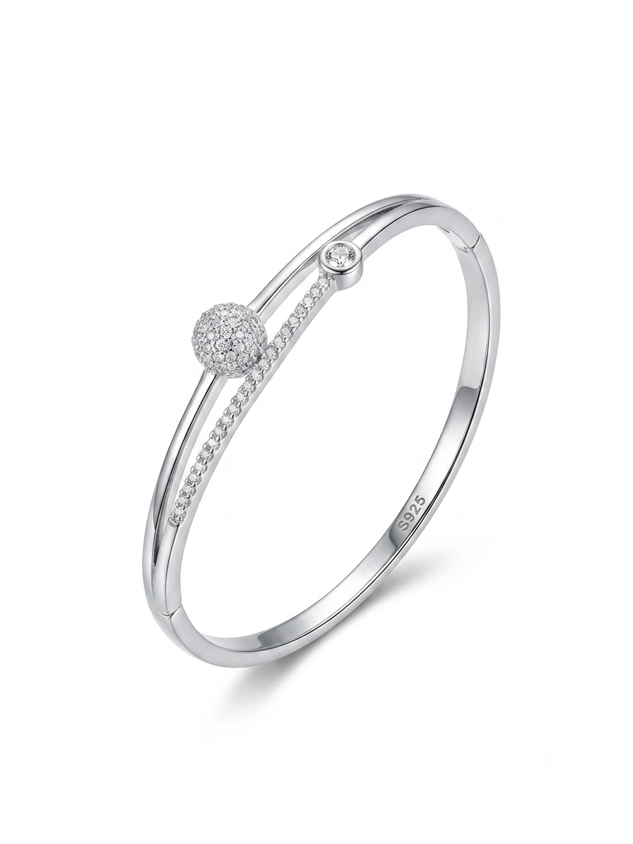Silver Cosmic Orbit Asymmetric Parallel Sphere Pavé Kada