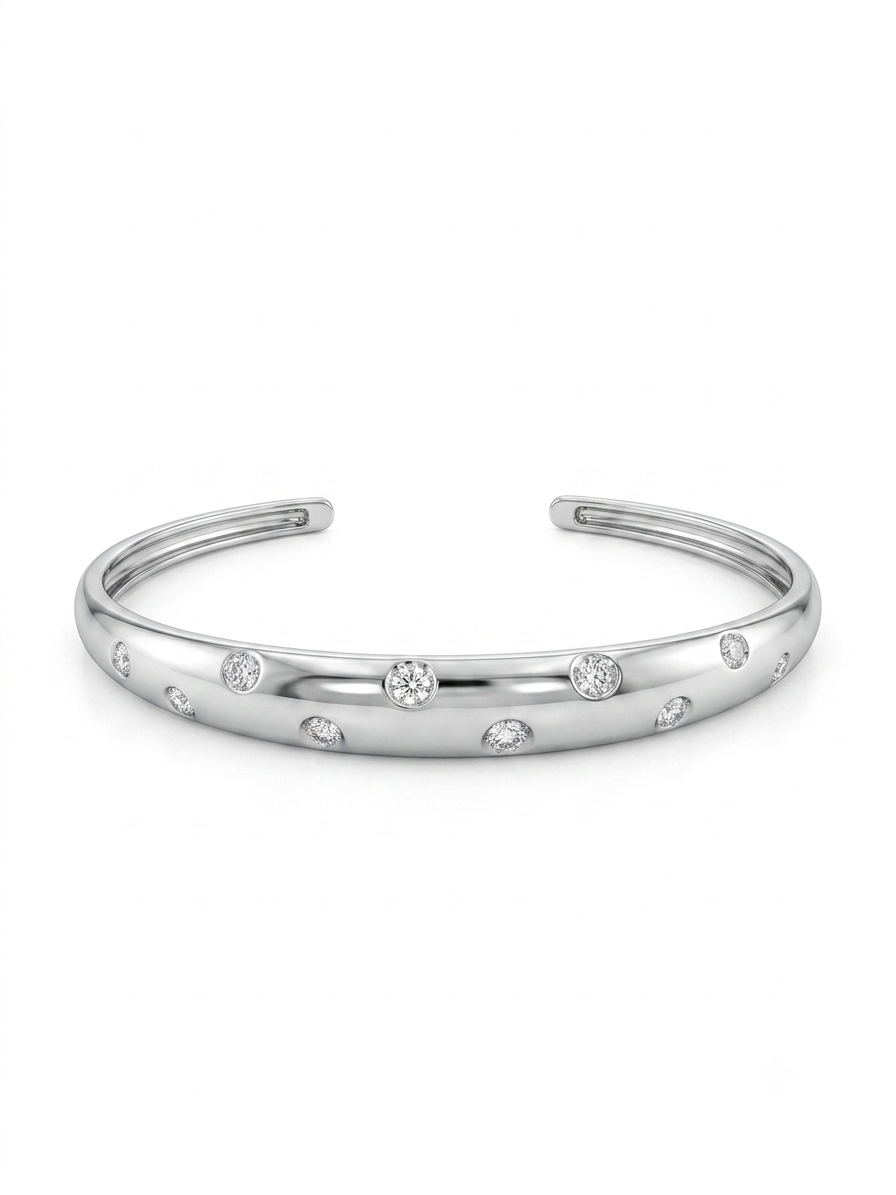 Silver Stardust Dome Open Cuff Kada