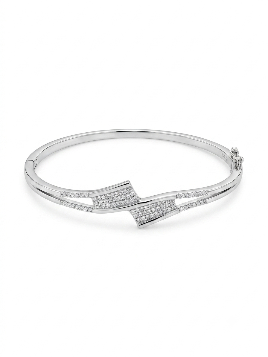 Silver Abstract Origami 925 Sterling Kada